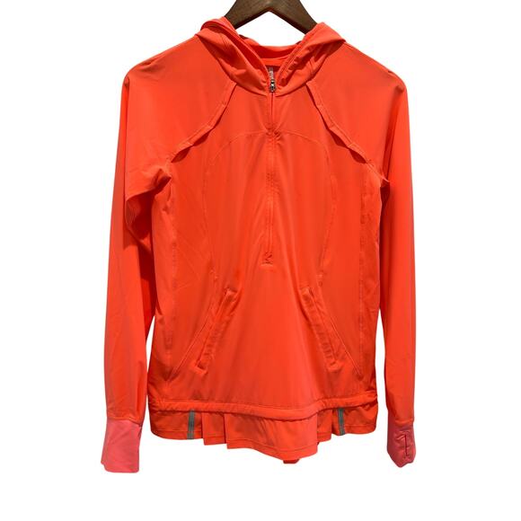Lululemon Women’s Long Sleeve Hooded 1/2 Zip Popover Jacket Neon Coral Size 4 - Picture 1 of 9